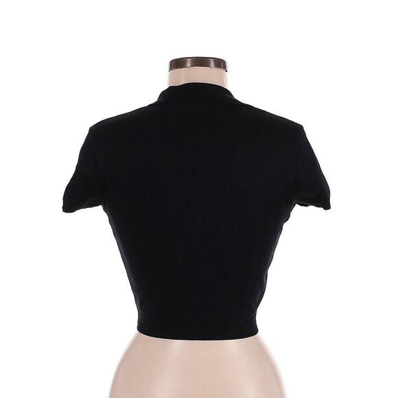 Ralph Lauren Collection Silk Knit Cropped Polo Top M Black Blouse Collared Vneck - Picture 3 of 4